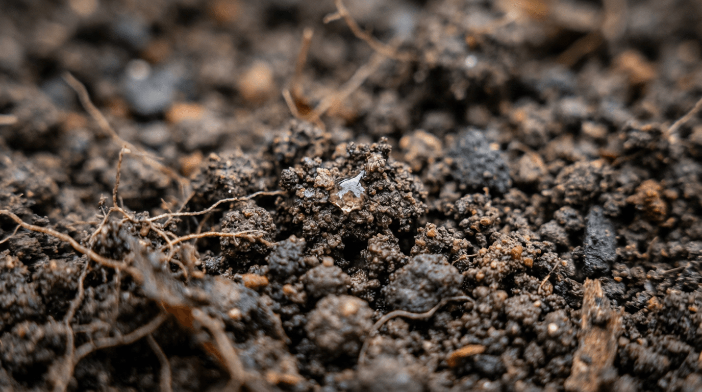 Primer plano de tierra agrietada y planta de maíz marchita por daño climático