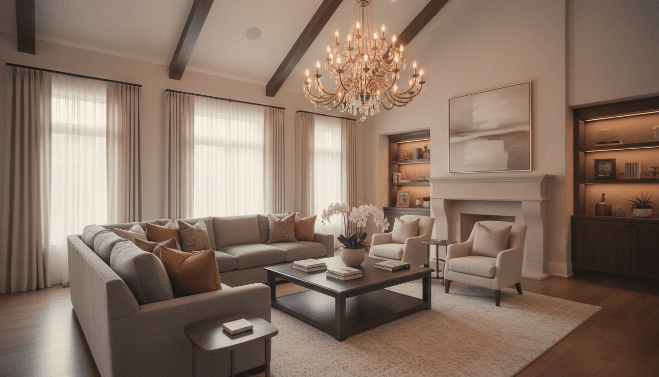 Living room moderno y acogedor con luz natural, ideal para seguro de hogar